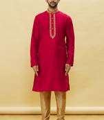 Red embroidered art silk kurta-pajama