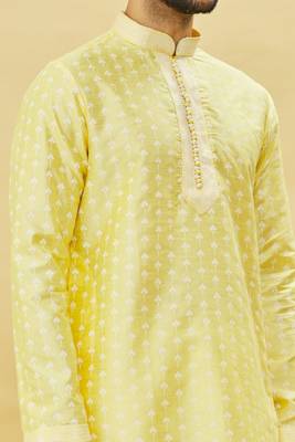 Yellow printed art silk kurta-pajama 3