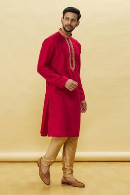 Red embroidered art silk kurta-pajama 2