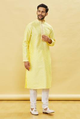 Yellow printed art silk kurta-pajama 5