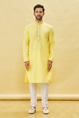Yellow embroidered art silk kurta-pajama 1