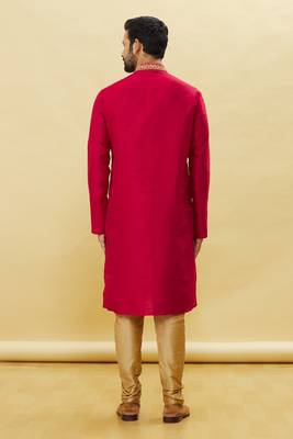 Red embroidered art silk kurta-pajama 4