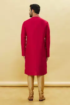 Red embroidered art silk kurta-pajama