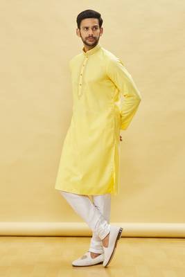 Yellow embroidered art silk kurta-pajama 2