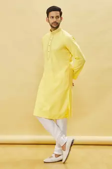 Yellow embroidered art silk kurta-pajama