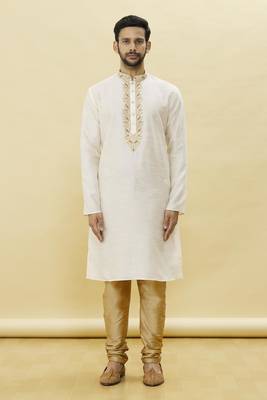 Gold embroidered art silk kurta-pajama 1