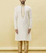 Gold embroidered art silk kurta-pajama