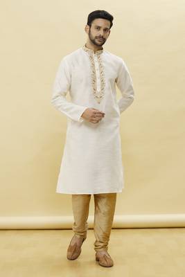 Gold embroidered art silk kurta-pajama 2
