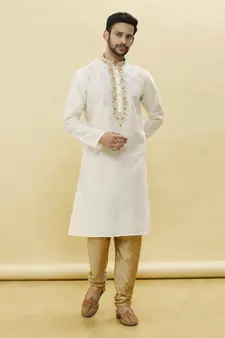 Gold embroidered art silk kurta-pajama