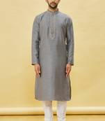 Grey embroidered art silk kurta-pajama