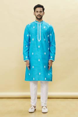 Blue embroidered art silk kurta-pajama 1