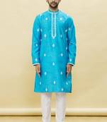 Blue embroidered art silk kurta-pajama