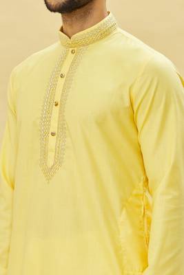 Yellow embroidered art silk kurta-pajama 3