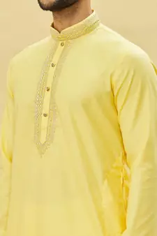 Yellow embroidered art silk kurta-pajama