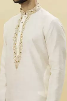 Gold embroidered art silk kurta-pajama