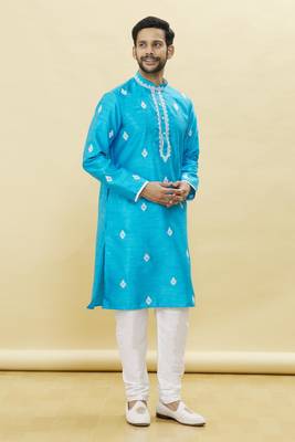 Blue embroidered art silk kurta-pajama 2