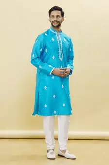 Blue embroidered art silk kurta-pajama