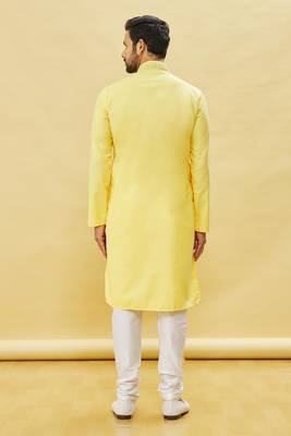 Yellow embroidered art silk kurta-pajama 4