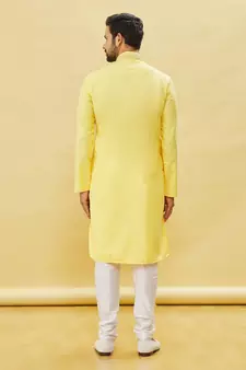 Yellow embroidered art silk kurta-pajama