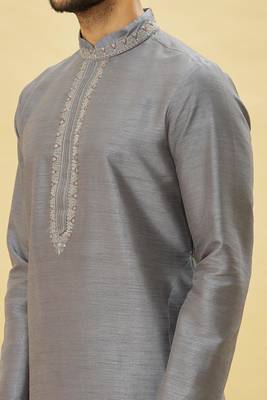 Grey embroidered art silk kurta-pajama 3