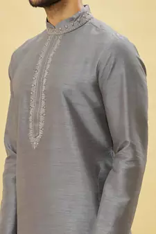 Grey embroidered art silk kurta-pajama