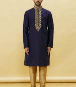 Blue embroidered art silk kurta-pajama