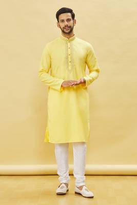 Yellow embroidered art silk kurta-pajama 5