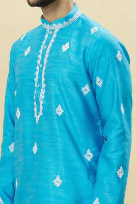 Blue embroidered art silk kurta-pajama 3