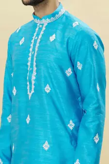 Blue embroidered art silk kurta-pajama