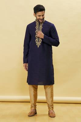 Blue embroidered art silk kurta-pajama 2