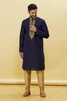 Blue embroidered art silk kurta-pajama