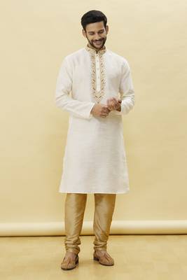Gold embroidered art silk kurta-pajama 5