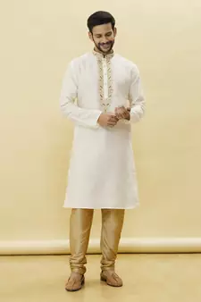 Gold embroidered art silk kurta-pajama