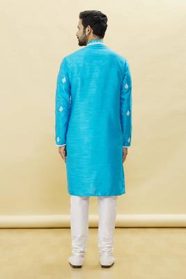 Blue embroidered art silk kurta-pajama 4