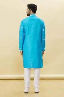 Blue embroidered art silk kurta-pajama
