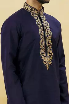 Blue embroidered art silk kurta-pajama