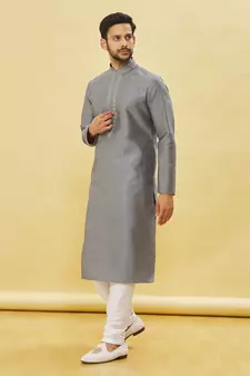 Grey embroidered art silk kurta-pajama