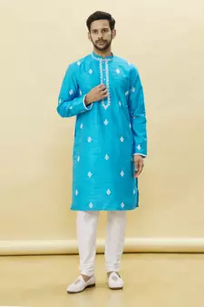 Blue embroidered art silk kurta-pajama
