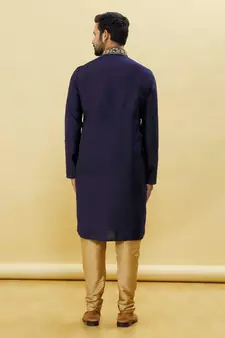 Blue embroidered art silk kurta-pajama