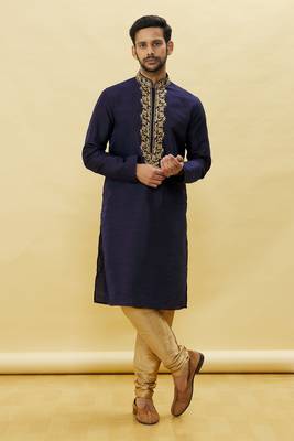 Blue embroidered art silk kurta-pajama 5