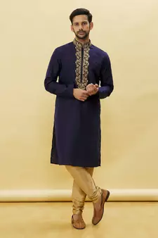 Blue embroidered art silk kurta-pajama