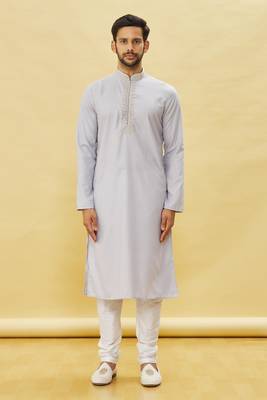 Grey embroidered art silk kurta-pajama 1