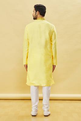 Yellow embroidered art silk kurta-pajama 4