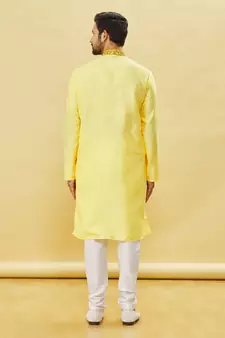 Yellow embroidered art silk kurta-pajama