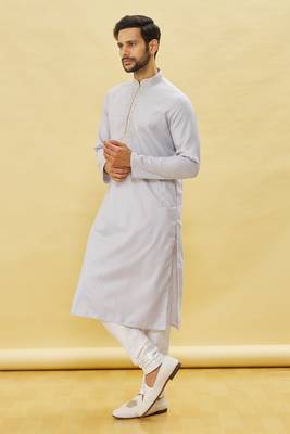 Grey embroidered art silk kurta-pajama 2