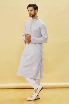 Grey embroidered art silk kurta-pajama