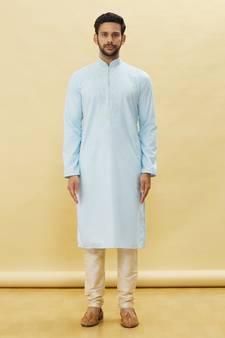 Blue embroidered art silk kurta-pajama