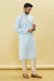 Blue embroidered art silk kurta-pajama