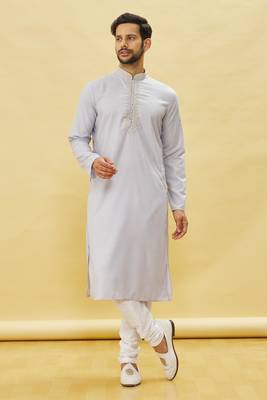Grey embroidered art silk kurta-pajama 5