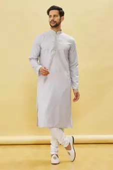 Grey embroidered art silk kurta-pajama